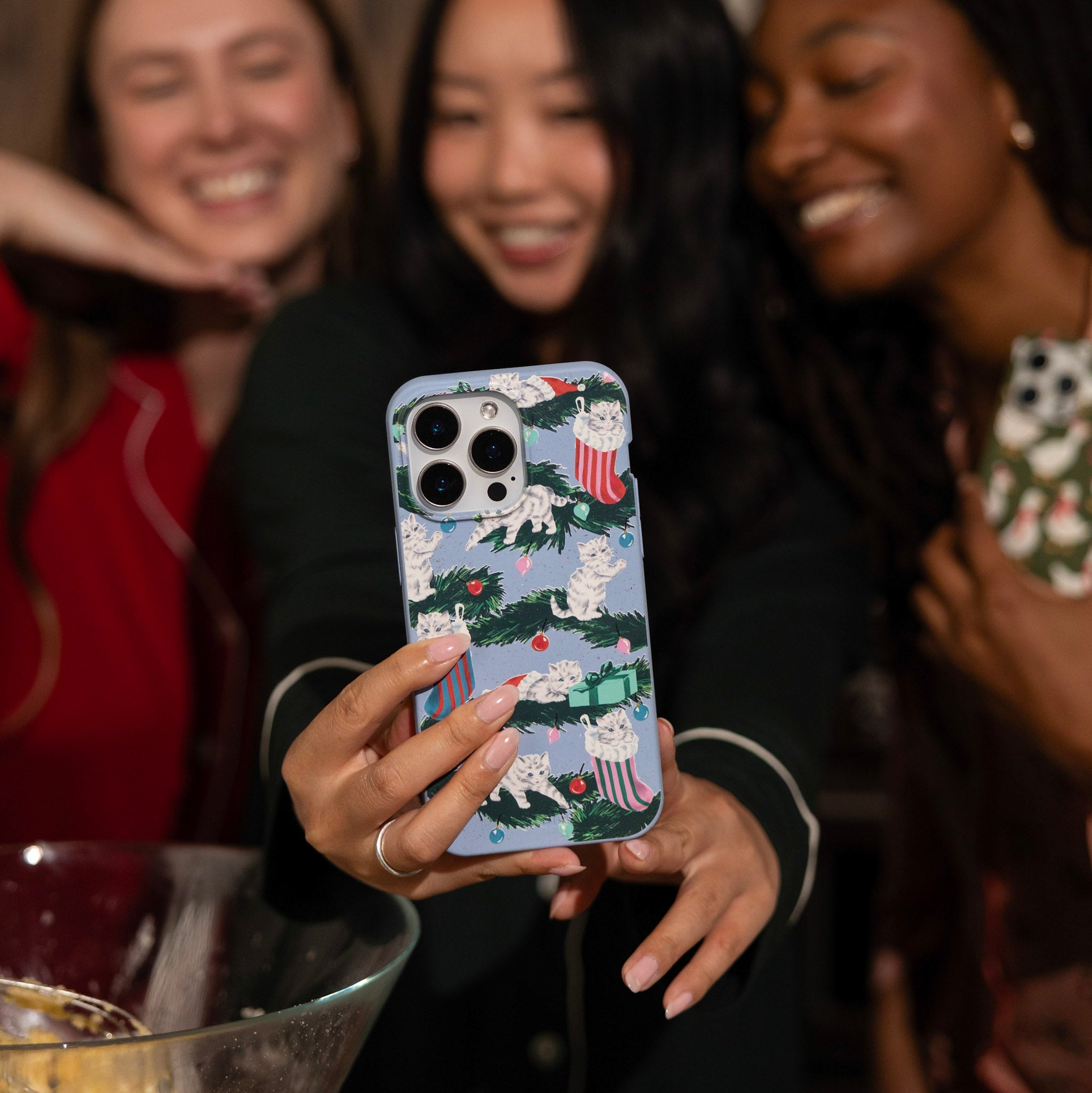 Powder Blue Christmas Kittens iPhone 14 Plus Case - image 2