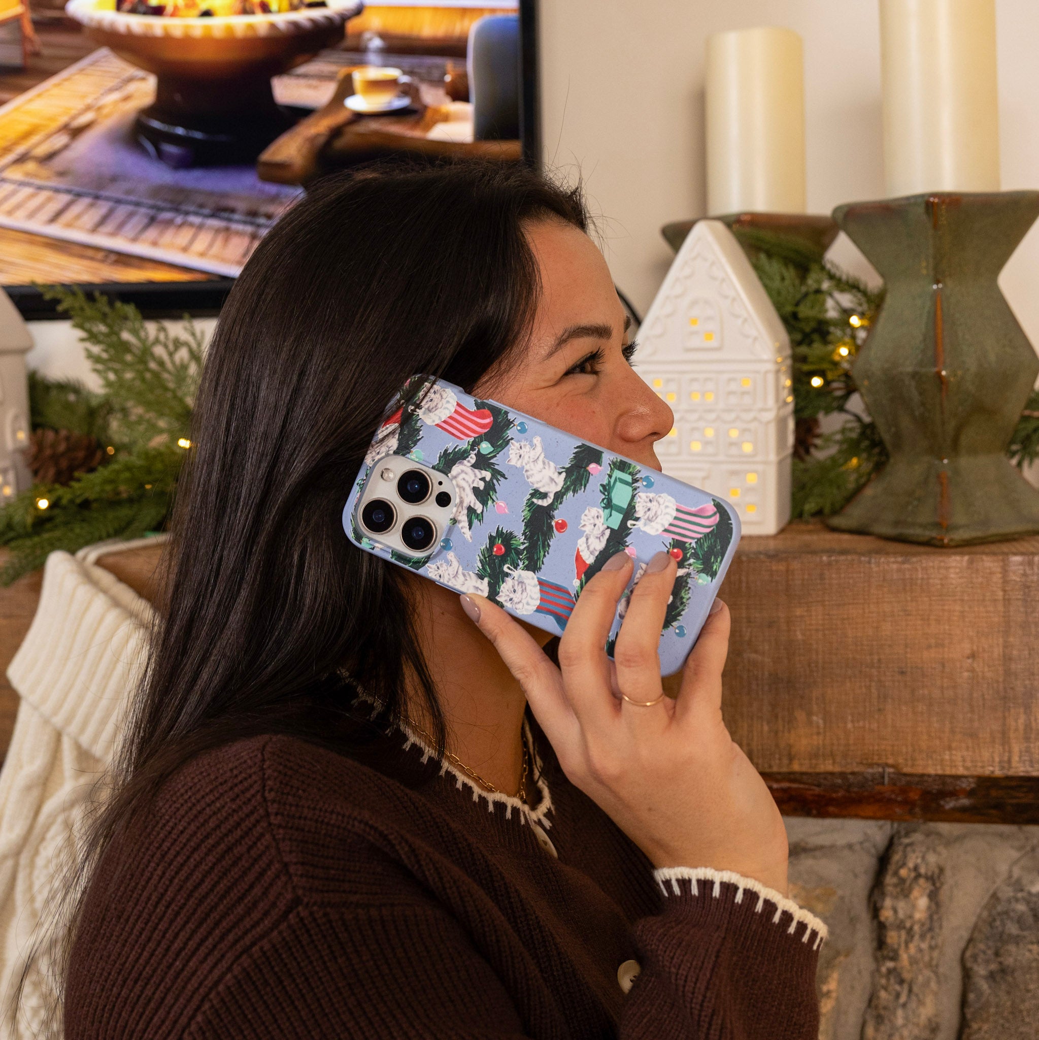 Powder Blue Christmas Kittens iPhone 14 Plus Case - image 5