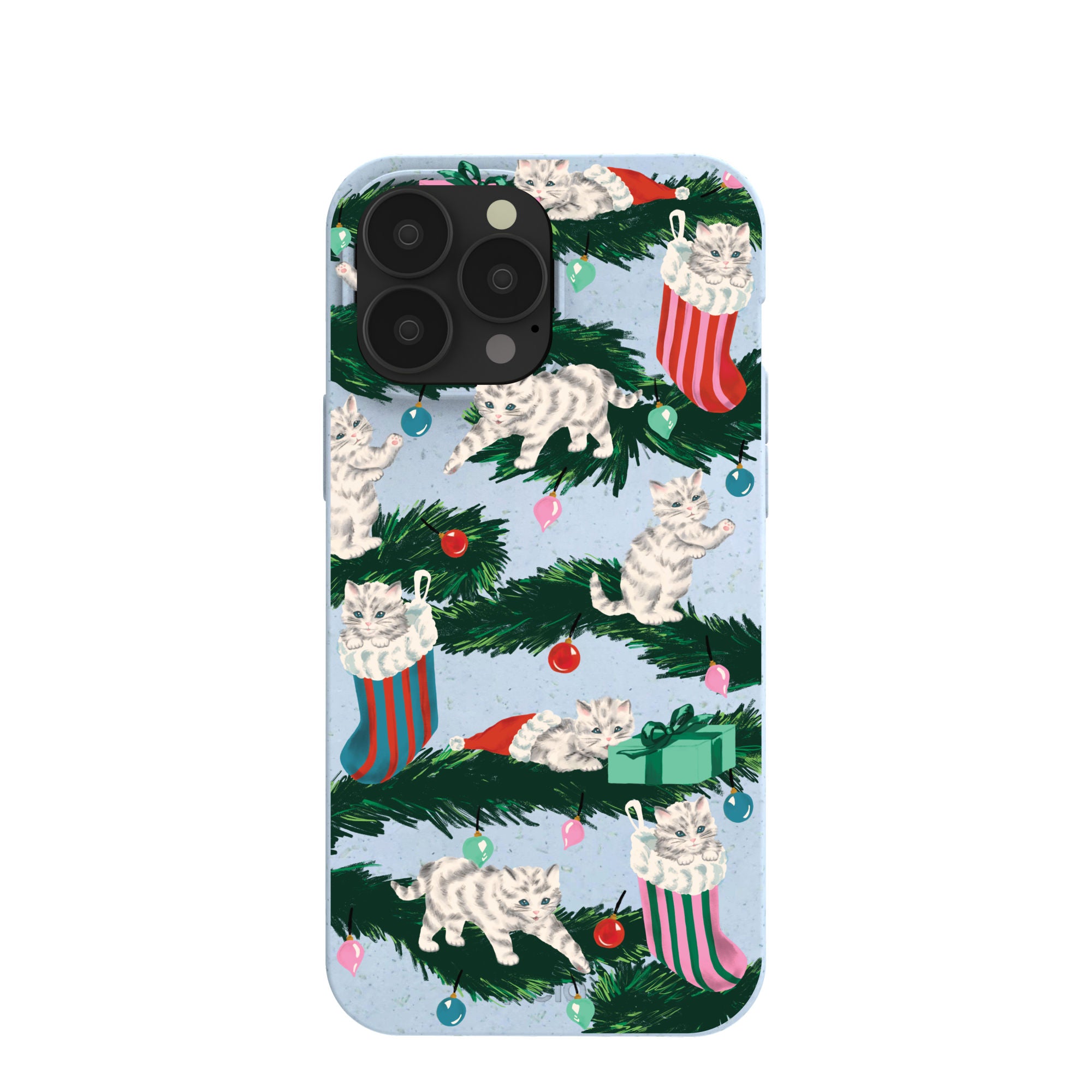 Powder Blue Christmas Kittens iPhone 13 Pro Max Case