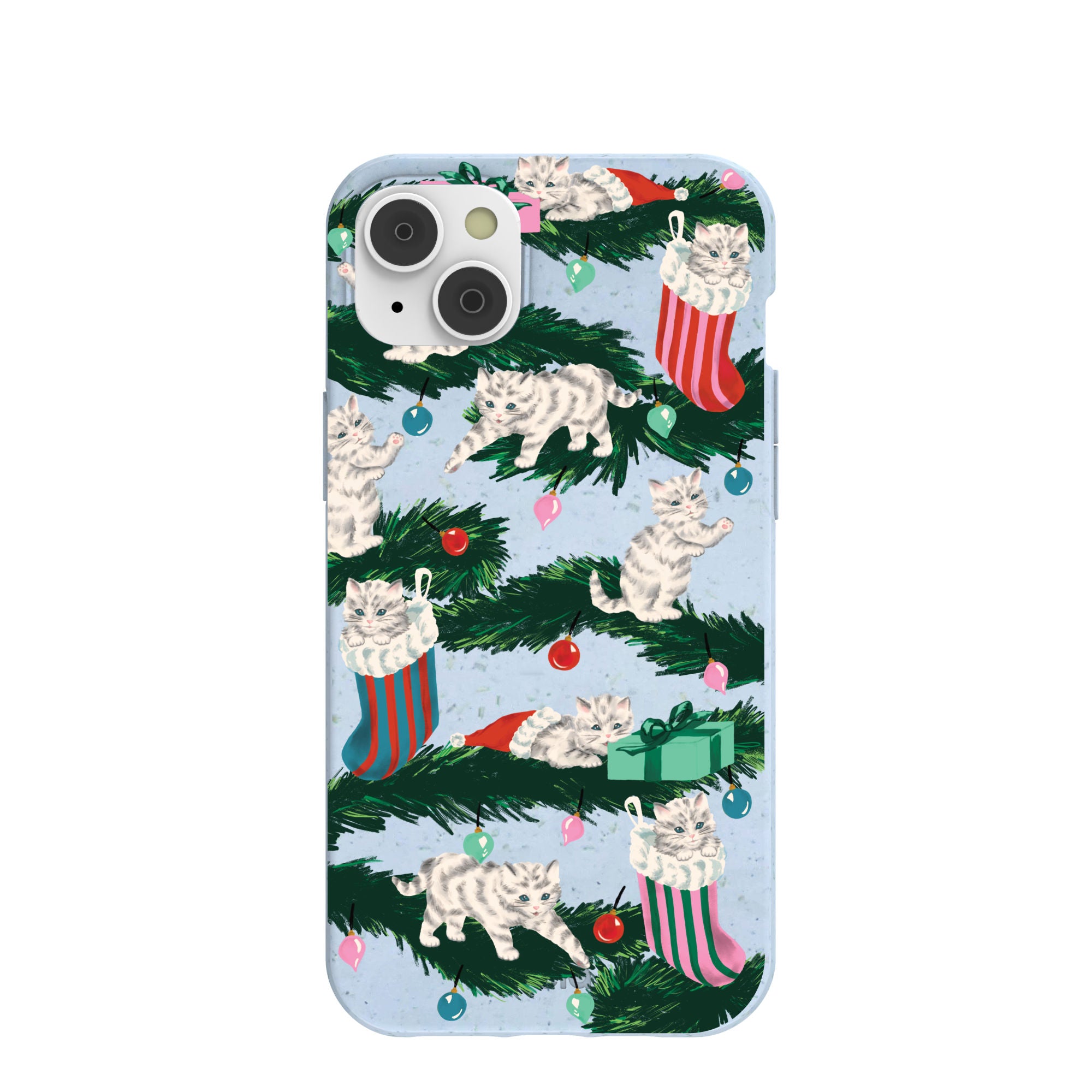 Powder Blue Christmas Kittens iPhone 14 Plus Case - image 1