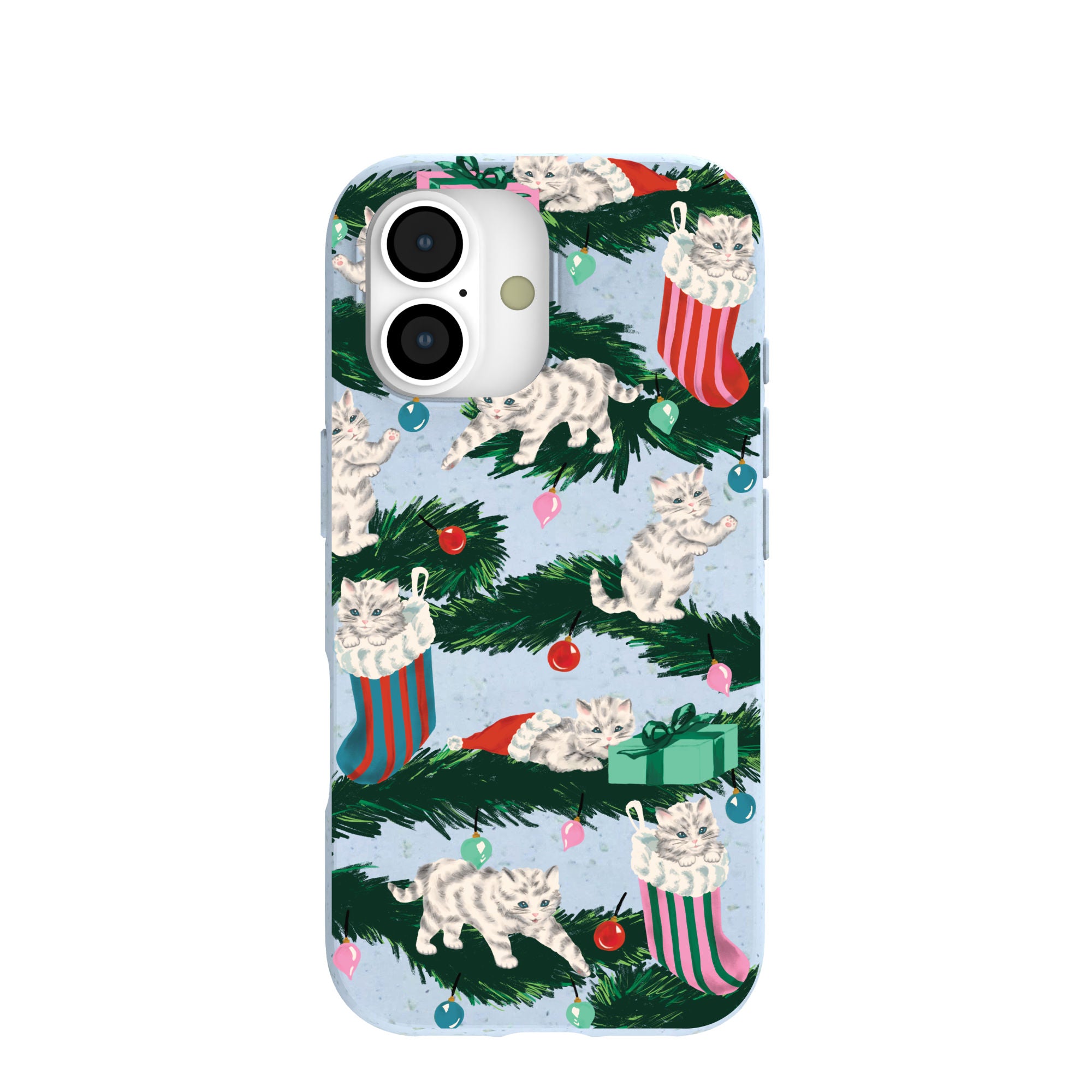 Powder Blue Christmas Kittens iPhone 17 Case