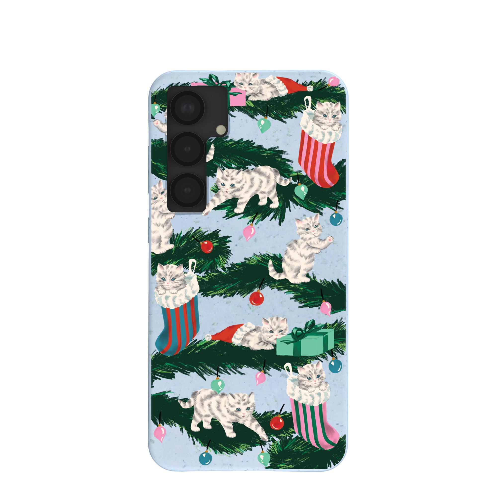 Powder Blue Christmas Kittens Samsung Galaxy S25+(Plus) Case