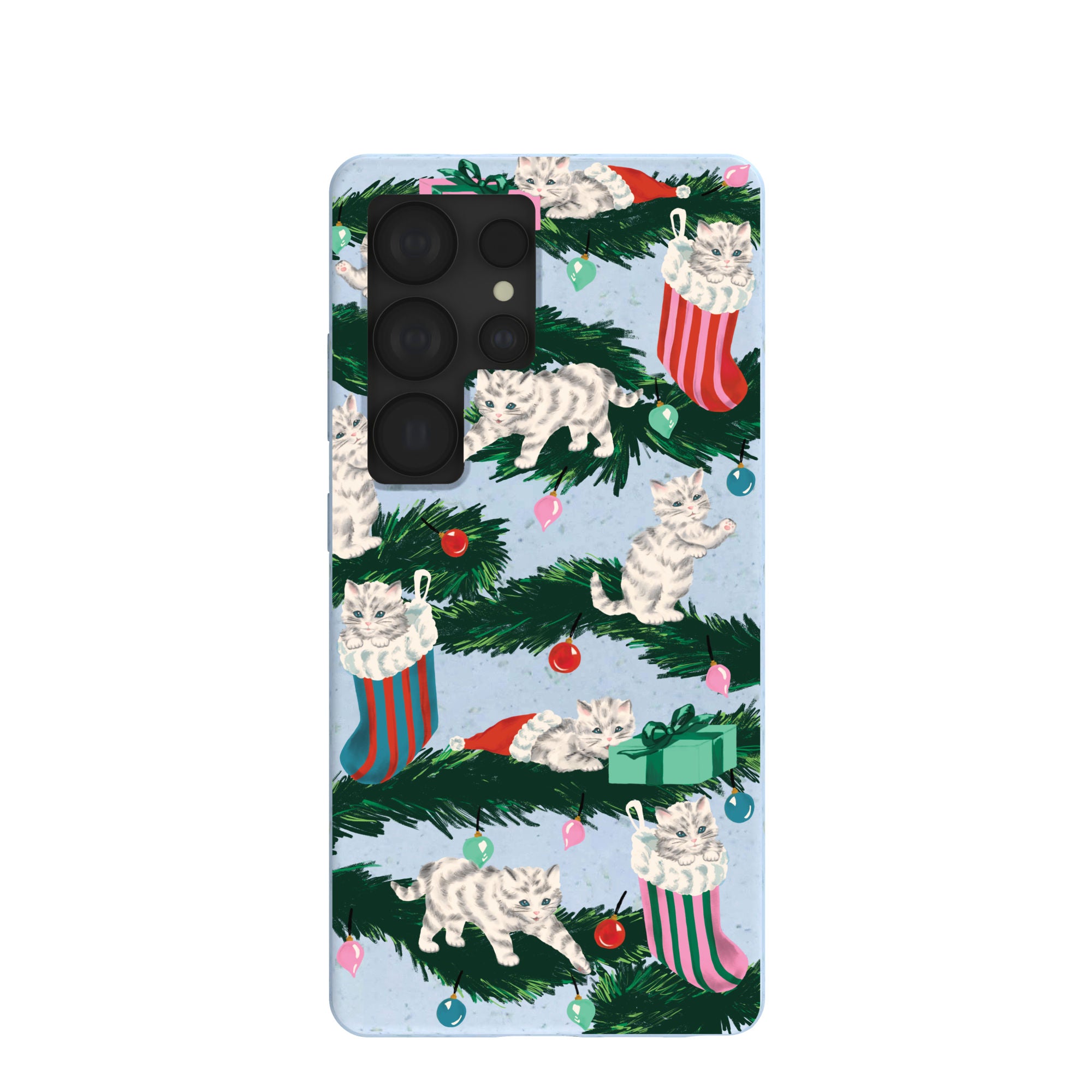 Powder Blue Christmas Kittens Samsung Galaxy S25 Ultra Case