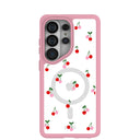 Clear Little Cherries Samsung Galaxy S26 Ultra Case With Petal Pink Ridge (Magnetic Charging included)