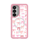 Clear Rosy Bows Samsung Galaxy S26 Case With Petal Pink Ridge (Magnetic Charging included)