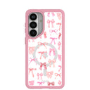 Clear Rosy Bows Samsung Galaxy S26+(Plus) Case With Petal Pink Ridge (Magnetic Charging included)