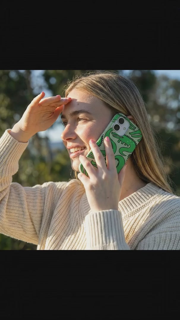 Sage Green Croc a Doodle iPhone 15 Case - Product video demonstration