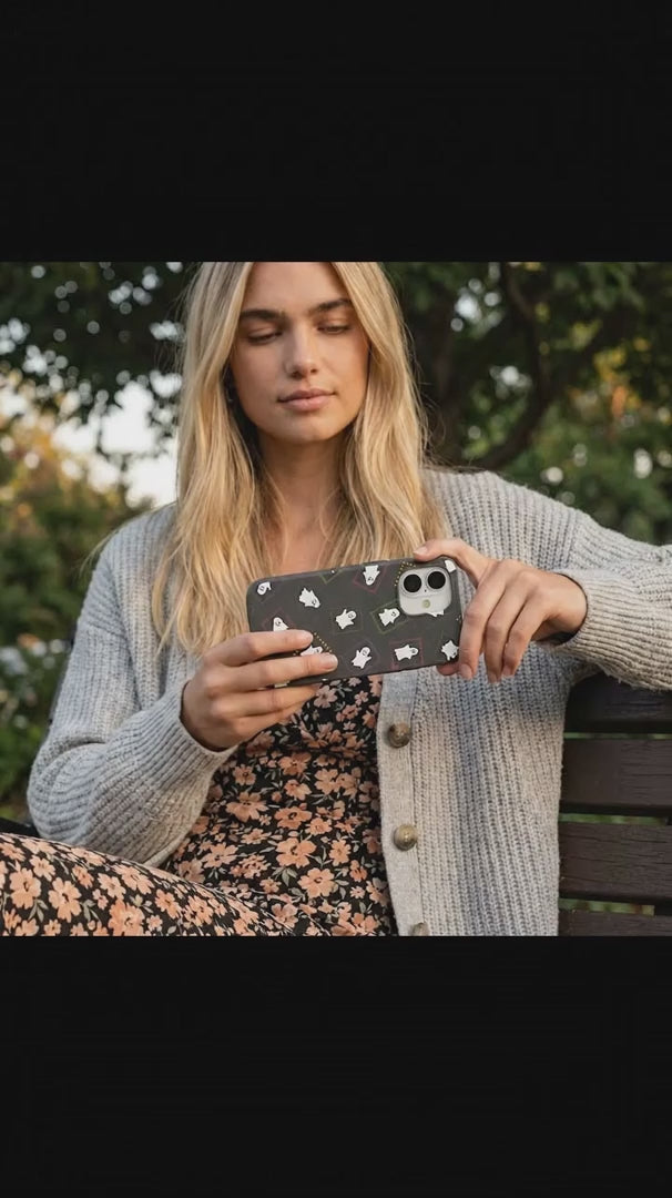 Black Ghost Stamps iPhone 15 Case - Product video demonstration