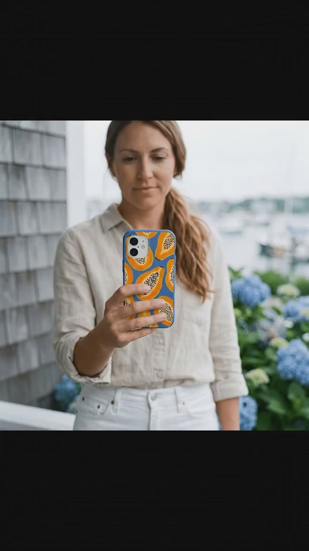 Electric Blue Juicy Papayas iPhone 15 Case - Product video demonstration