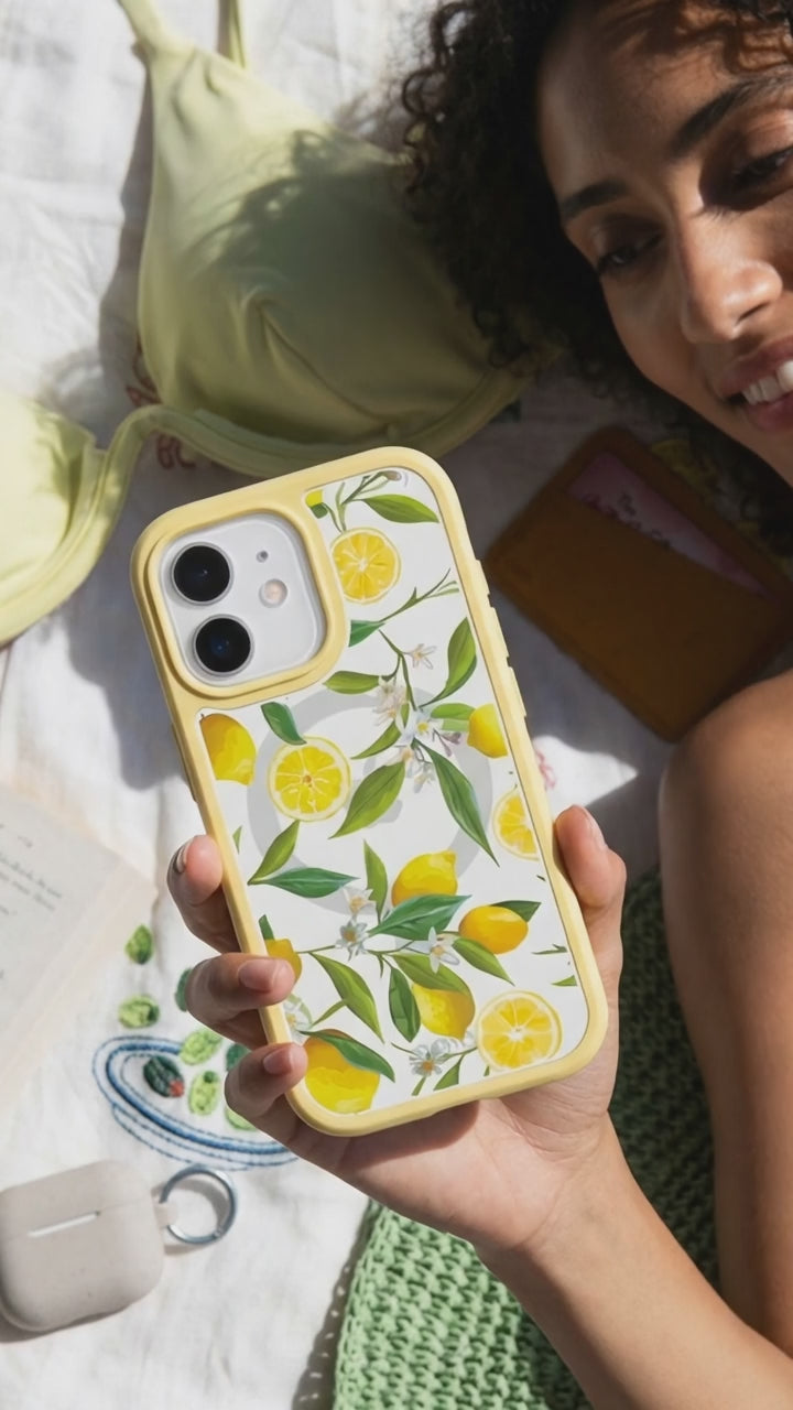 Clear Lemon Bloom iPhone 17 Case With Sunbeam Ridge (MagSafe included) - Product video demonstration