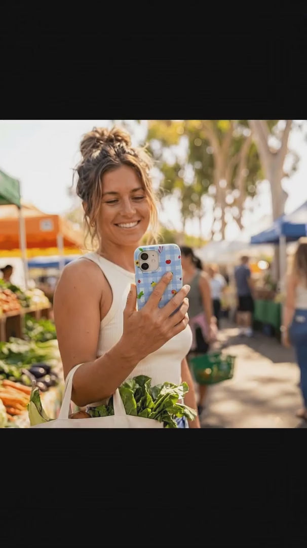 Powder Blue Gingham Farmhouse iPhone 15 Pro Case - Product video demonstration