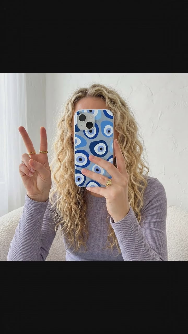 Powder Blue Evil Eye iPhone 17 Case - Product video demonstration