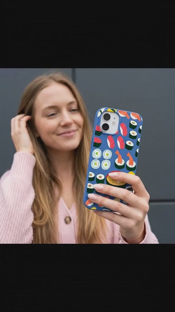 Electric Blue Sushi Night iPhone 16 Pro Case - Product video demonstration