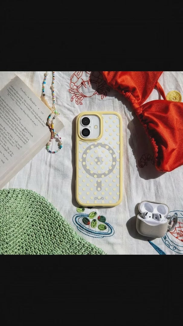 Clear Sugar Dots iPhone 17 Pro Case With Sunbeam Ridge (MagSafe included) - Product video demonstration