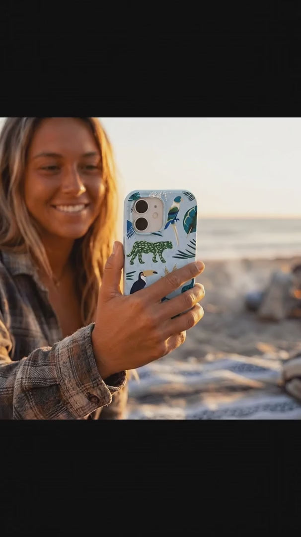 Powder Blue Tropical Rainforest iPhone 15 Case - Product video demonstration