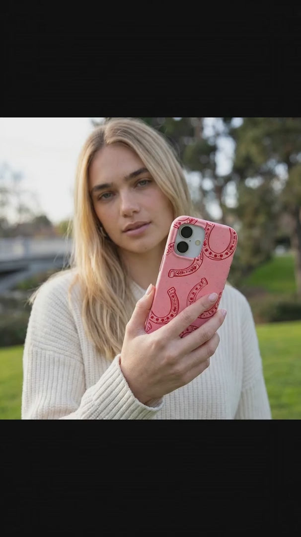 Bubblegum Pink Lucky Horseshoe iPhone 15 Pro Case - Product video demonstration