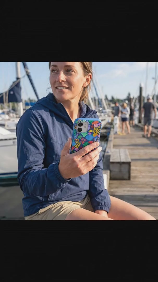 Electric Blue Underwater Blooms iPhone 15 Case - Product video demonstration