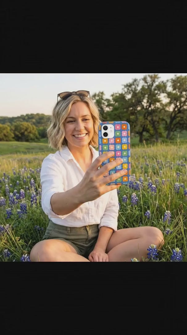 Electric Blue Petal Pop iPhone 15 Case - Product video demonstration