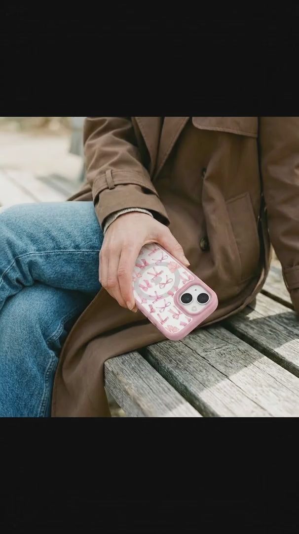 Clear Rosy Bows iPhone 17 Pro Case With Petal Pink Ridge (MagSafe included) - Product video demonstration