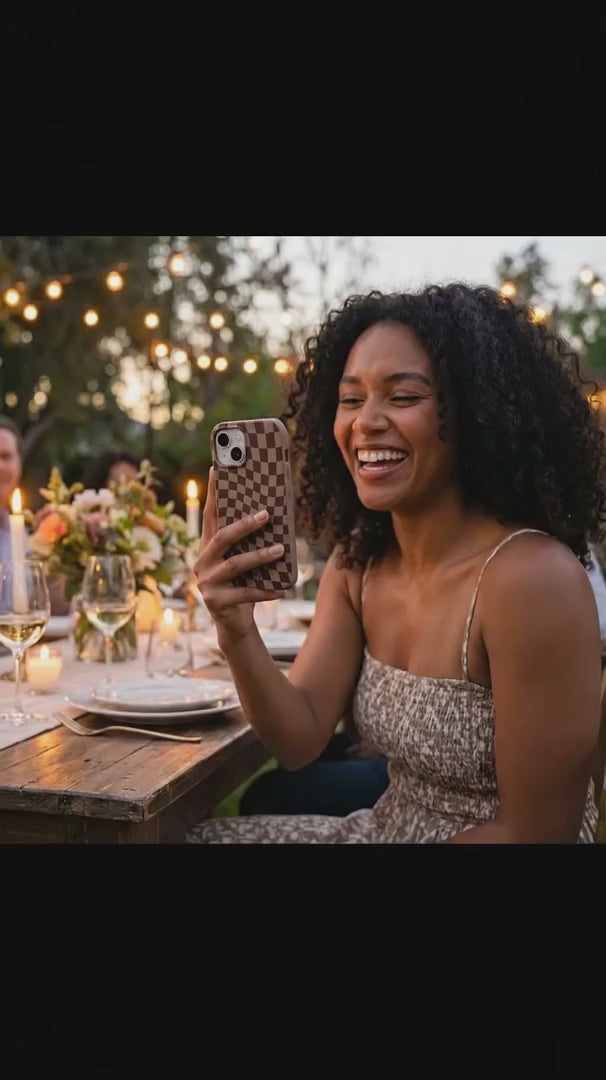 Chocolate Brown Cafe Check iPhone 17 Pro Case - Product video demonstration