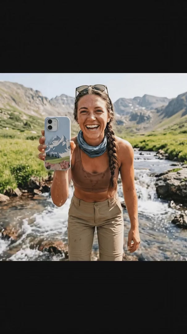 Powder Blue Mountains and Blooms iPhone 16 Case - Product video demonstration