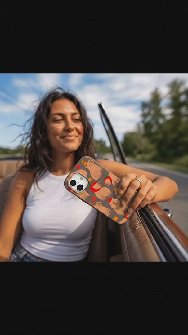 Chocolate Brown Sweet Capybaras iPhone 16 Pro Max Case - Product video demonstration